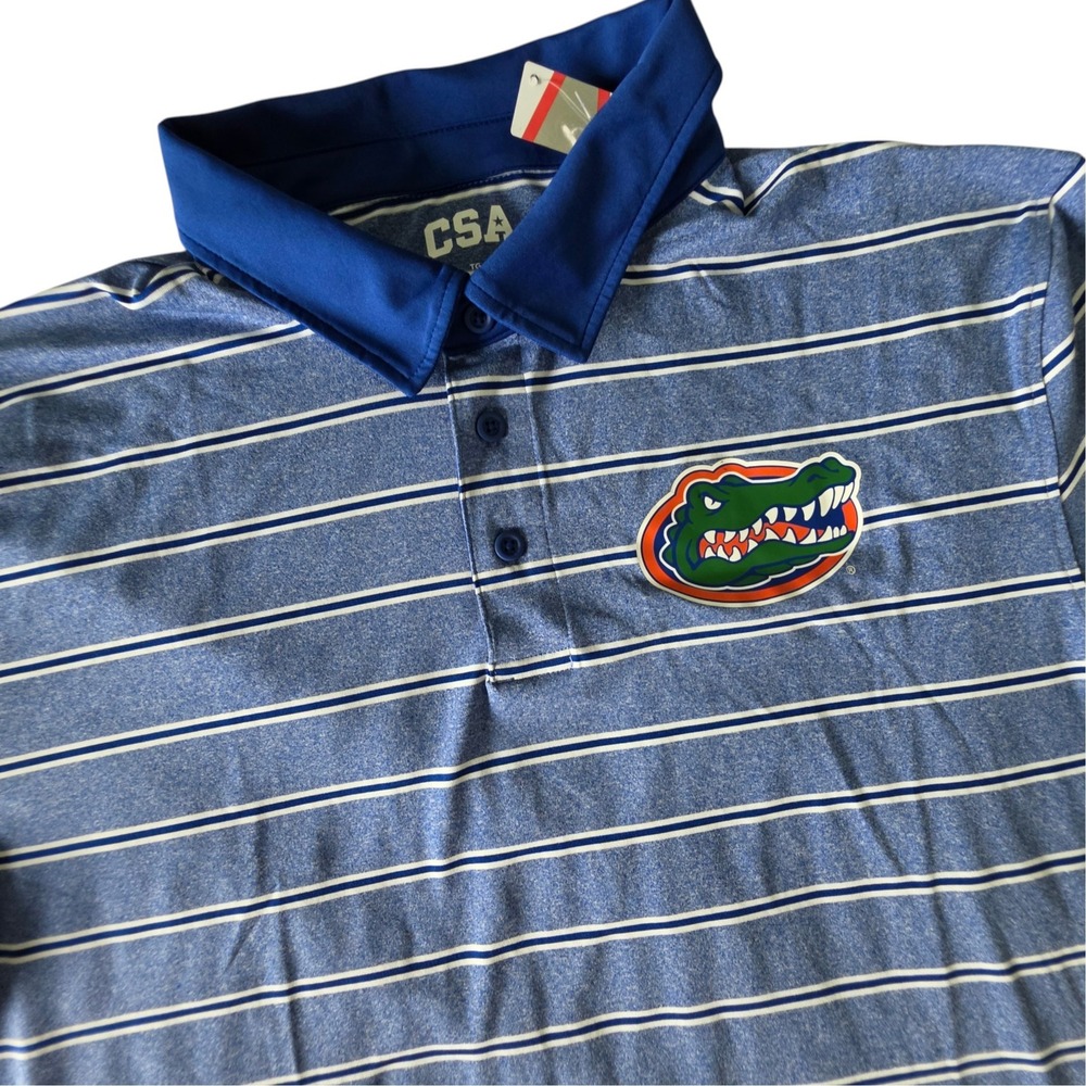 CSA Mens Florida Gators Polo Shirt NCAA Performance Blue White Striped XL